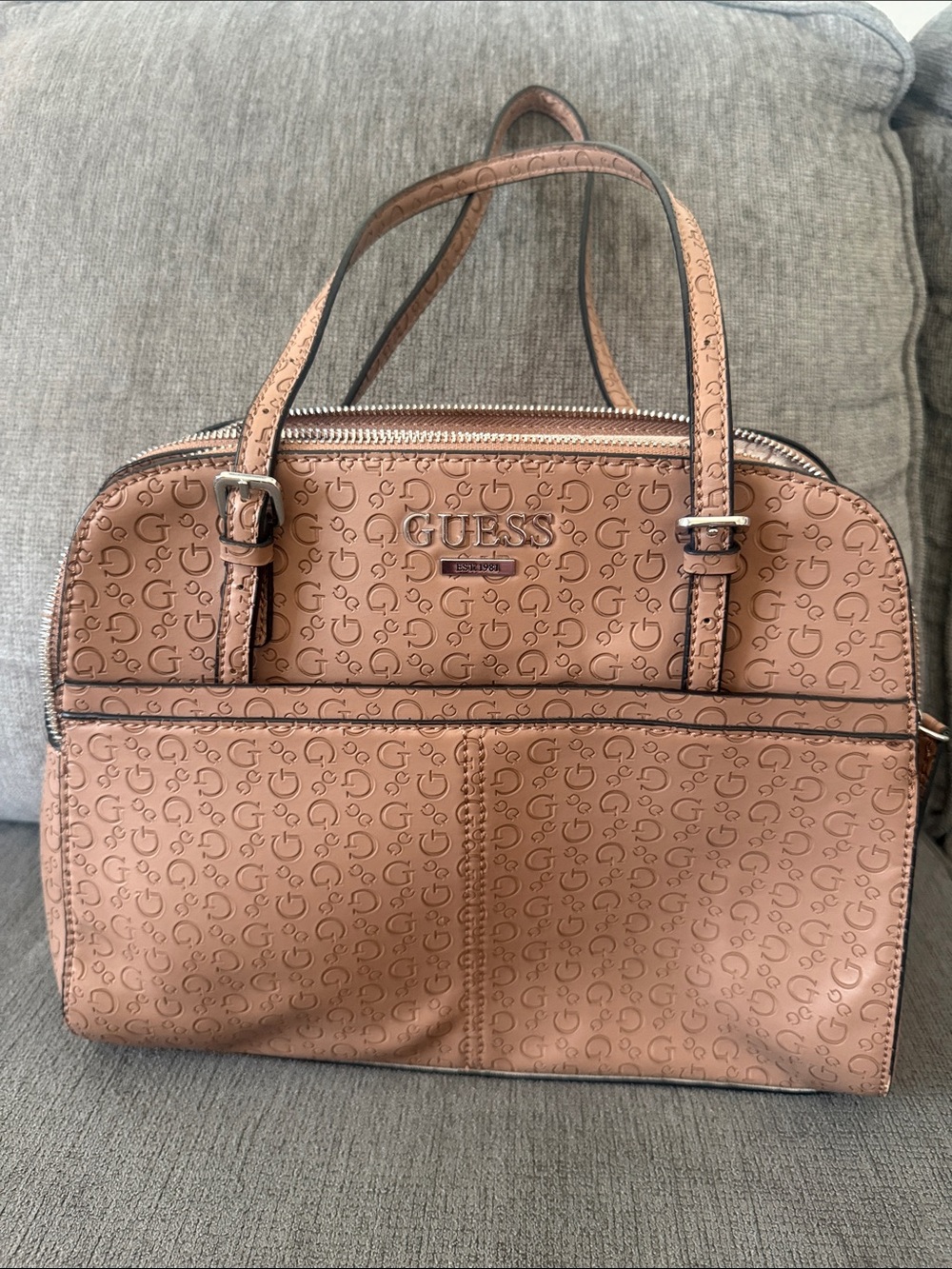 Guess Blush Pink Embossed Logo Satchel